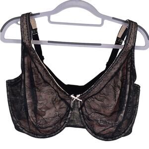 Cacique Black Lace Overlay Modern Lace Underwire Women's Bra 38H
